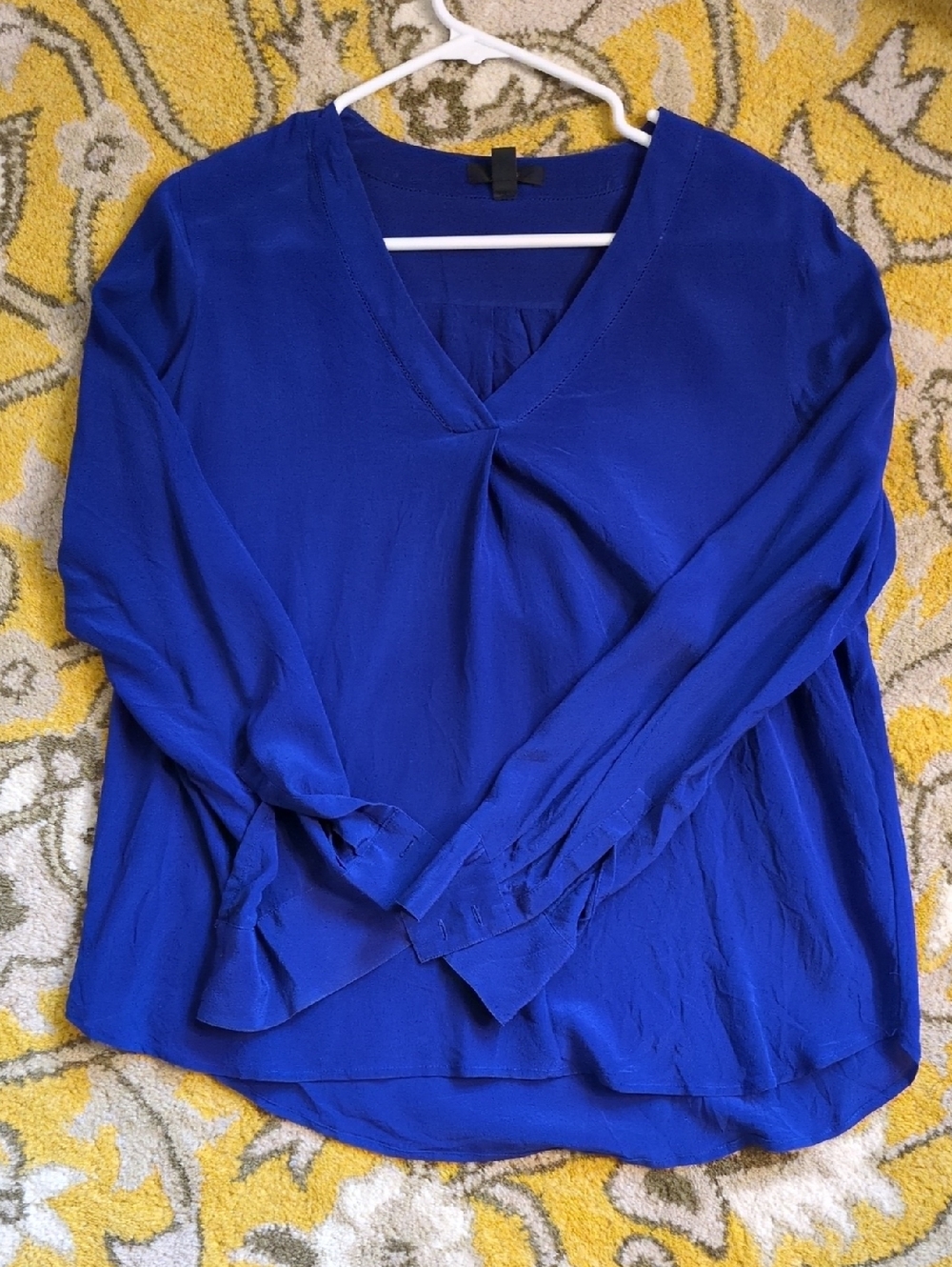 J. Crew V-Neck Long Sleeve Silk Blouse - Cobalt Blue